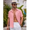 imageCOOFANDY Mens Button Down Short Sleeve Shirts Casual Textured Shirt with Pocket Summer Beach Wedding ShirtsPink