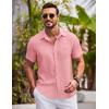 imageCOOFANDY Mens Button Down Short Sleeve Shirts Casual Textured Shirt with Pocket Summer Beach Wedding ShirtsPink