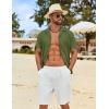 imageCOOFANDY Mens Cotton Linen Shirt Casual Button Down Short Sleeve Shirts Summer Cuban Vacation Beach Shirts with PocketArmy Green