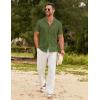 imageCOOFANDY Mens Cotton Linen Shirt Casual Button Down Short Sleeve Shirts Summer Cuban Vacation Beach Shirts with PocketArmy Green