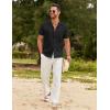 imageCOOFANDY Mens Cotton Linen Shirt Casual Button Down Short Sleeve Shirts Summer Cuban Vacation Beach Shirts with PocketBlack