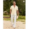 imageCOOFANDY Mens Cotton Linen Shirt Casual Button Down Short Sleeve Shirts Summer Cuban Vacation Beach Shirts with PocketCloud Cream