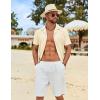 imageCOOFANDY Mens Cotton Linen Shirt Casual Button Down Short Sleeve Shirts Summer Cuban Vacation Beach Shirts with PocketCloud Cream