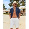imageCOOFANDY Mens Cotton Linen Shirt Casual Button Down Short Sleeve Shirts Summer Cuban Vacation Beach Shirts with PocketDeep Blue