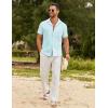 imageCOOFANDY Mens Cotton Linen Shirt Casual Button Down Short Sleeve Shirts Summer Cuban Vacation Beach Shirts with PocketIsland Blue