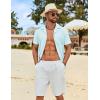 imageCOOFANDY Mens Cotton Linen Shirt Casual Button Down Short Sleeve Shirts Summer Cuban Vacation Beach Shirts with PocketIsland Blue