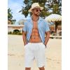 imageCOOFANDY Mens Cotton Linen Shirt Casual Button Down Short Sleeve Shirts Summer Cuban Vacation Beach Shirts with PocketLight Blue