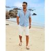 imageCOOFANDY Mens Cotton Linen Shirt Casual Button Down Short Sleeve Shirts Summer Cuban Vacation Beach Shirts with PocketLight Blue