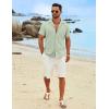 imageCOOFANDY Mens Cotton Linen Shirt Casual Button Down Short Sleeve Shirts Summer Cuban Vacation Beach Shirts with PocketLight Green