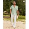 imageCOOFANDY Mens Cotton Linen Shirt Casual Button Down Short Sleeve Shirts Summer Cuban Vacation Beach Shirts with PocketLight Green