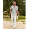 imageCOOFANDY Mens Cotton Linen Shirt Casual Button Down Short Sleeve Shirts Summer Cuban Vacation Beach Shirts with PocketLight Grey