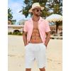 imageCOOFANDY Mens Cotton Linen Shirt Casual Button Down Short Sleeve Shirts Summer Cuban Vacation Beach Shirts with PocketLight Pink