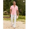imageCOOFANDY Mens Cotton Linen Shirt Casual Button Down Short Sleeve Shirts Summer Cuban Vacation Beach Shirts with PocketLight Pink