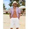 imageCOOFANDY Mens Cotton Linen Shirt Casual Button Down Short Sleeve Shirts Summer Cuban Vacation Beach Shirts with PocketLight Purple
