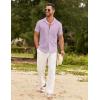 imageCOOFANDY Mens Cotton Linen Shirt Casual Button Down Short Sleeve Shirts Summer Cuban Vacation Beach Shirts with PocketLight Purple