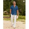 imageCOOFANDY Mens Cotton Linen Shirt Casual Button Down Short Sleeve Shirts Summer Cuban Vacation Beach Shirts with PocketNavy Blue