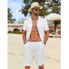 imageCOOFANDY Mens Cotton Linen Shirt Casual Button Down Short Sleeve Shirts Summer Cuban Vacation Beach Shirts with PocketWhite