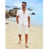 imageCOOFANDY Mens Cotton Linen Shirt Casual Button Down Short Sleeve Shirts Summer Cuban Vacation Beach Shirts with PocketWhite
