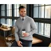imageCOOFANDY Mens Quarter Zip Sweaters Slim Fit Lightweight Knitted Mock Neck Pullover Casual Polo SweatersGrey