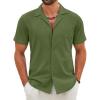 imageCOOFANDY Mens Cotton Linen Shirt Casual Button Down Short Sleeve Shirts Summer Cuban Vacation Beach Shirts with PocketArmy Green
