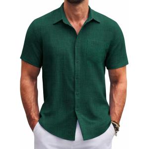 imageCOOFANDY Mens Button Down Short Sleeve Shirts Casual Textured Shirt with Pocket Summer Beach Wedding ShirtsBright Green