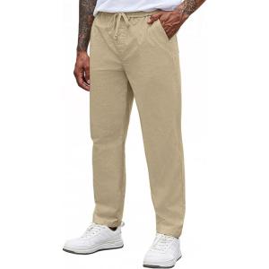 imageCOOFANDY Mens Casual Pants Elastic Waist Drawstring Chino Pants Cotton Twill Trousers with PocketsA Pale Khaki