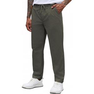 imageCOOFANDY Mens Casual Pants Elastic Waist Drawstring Chino Pants Cotton Twill Trousers with PocketsArmy Green