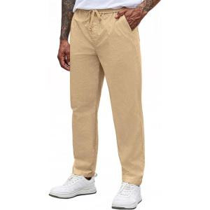 imageCOOFANDY Mens Casual Pants Elastic Waist Drawstring Chino Pants Cotton Twill Trousers with PocketsBeige