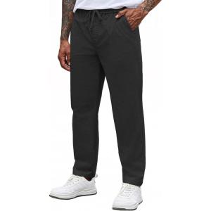 imageCOOFANDY Mens Casual Pants Elastic Waist Drawstring Chino Pants Cotton Twill Trousers with PocketsBlack