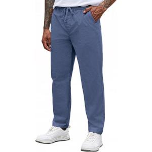 imageCOOFANDY Mens Casual Pants Elastic Waist Drawstring Chino Pants Cotton Twill Trousers with PocketsBlue