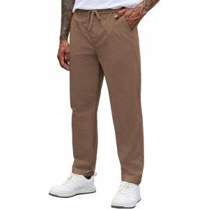 imageCOOFANDY Mens Casual Pants Elastic Waist Drawstring Chino Pants Cotton Twill Trousers with PocketsBrown