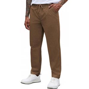 imageCOOFANDY Mens Casual Pants Elastic Waist Drawstring Chino Pants Cotton Twill Trousers with PocketsCoffee