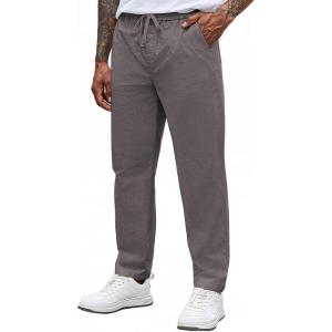 imageCOOFANDY Mens Casual Pants Elastic Waist Drawstring Chino Pants Cotton Twill Trousers with PocketsDark Grey