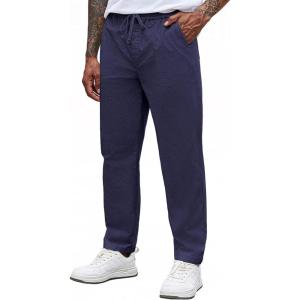imageCOOFANDY Mens Casual Pants Elastic Waist Drawstring Chino Pants Cotton Twill Trousers with PocketsIndigo
