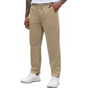 imageCOOFANDY Mens Casual Pants Elastic Waist Drawstring Chino Pants Cotton Twill Trousers with PocketsKhaki
