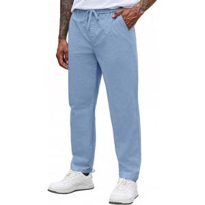 imageCOOFANDY Mens Casual Pants Elastic Waist Drawstring Chino Pants Cotton Twill Trousers with PocketsLight Blue