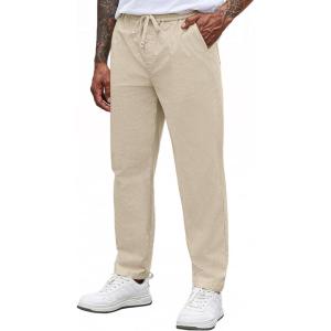 imageCOOFANDY Mens Casual Pants Elastic Waist Drawstring Chino Pants Cotton Twill Trousers with PocketsLight Khaki