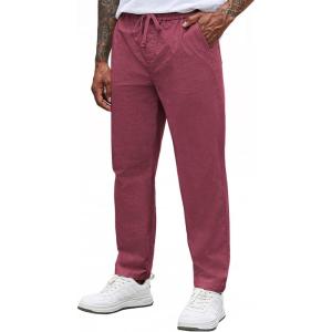imageCOOFANDY Mens Casual Pants Elastic Waist Drawstring Chino Pants Cotton Twill Trousers with PocketsWine Red