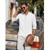 imageCOOFANDY Mens Casual Henley Shirt Long Sleeve Band Collar Shirts Summer Beach Hippie Button TShirtsAwhite