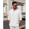 imageCOOFANDY Mens Casual Henley Shirt Long Sleeve Band Collar Shirts Summer Beach Hippie Button TShirtsAwhite