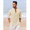 imageCOOFANDY Mens Casual Henley Shirt Long Sleeve Band Collar Shirts Summer Beach Hippie Button TShirtsBeige