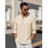 imageCOOFANDY Mens Casual Henley Shirt Long Sleeve Band Collar Shirts Summer Beach Hippie Button TShirtsBeige