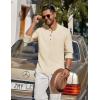 imageCOOFANDY Mens Casual Henley Shirt Long Sleeve Band Collar Shirts Summer Beach Hippie Button TShirtsBeige