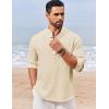 imageCOOFANDY Mens Casual Henley Shirt Long Sleeve Band Collar Shirts Summer Beach Hippie Button TShirtsBeige