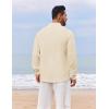 imageCOOFANDY Mens Casual Henley Shirt Long Sleeve Band Collar Shirts Summer Beach Hippie Button TShirtsBeige