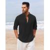 imageCOOFANDY Mens Casual Henley Shirt Long Sleeve Band Collar Shirts Summer Beach Hippie Button TShirtsBlack