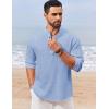 imageCOOFANDY Mens Casual Henley Shirt Long Sleeve Band Collar Shirts Summer Beach Hippie Button TShirtsBlue