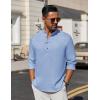 imageCOOFANDY Mens Casual Henley Shirt Long Sleeve Band Collar Shirts Summer Beach Hippie Button TShirtsBlue
