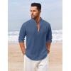 imageCOOFANDY Mens Casual Henley Shirt Long Sleeve Band Collar Shirts Summer Beach Hippie Button TShirtsDark Blue