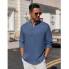 imageCOOFANDY Mens Casual Henley Shirt Long Sleeve Band Collar Shirts Summer Beach Hippie Button TShirtsDark Blue